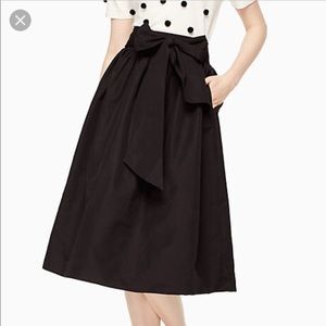 Kate Spade Black Slub Cotton Midi Skirt with Bow